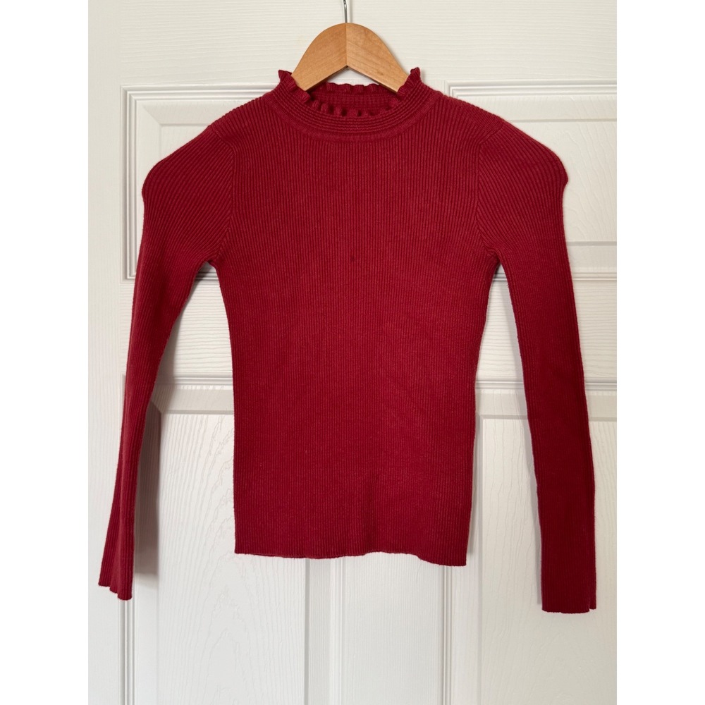 Timing S Ribbed Knit Ruffle Mock Neck Winter Coquette Colorful Maximalist Chic